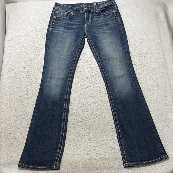 Miss Me Denim - Miss Me Women's 31 Signature Boot Cut Rhinestone Studded Distressed Jeans Retro